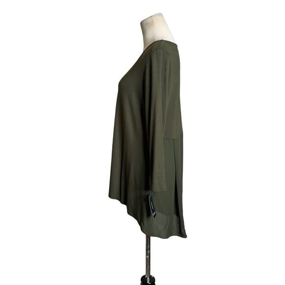 Alfani military green 3/4 sleeves hi low blouse size small - Picture 2 of 12
